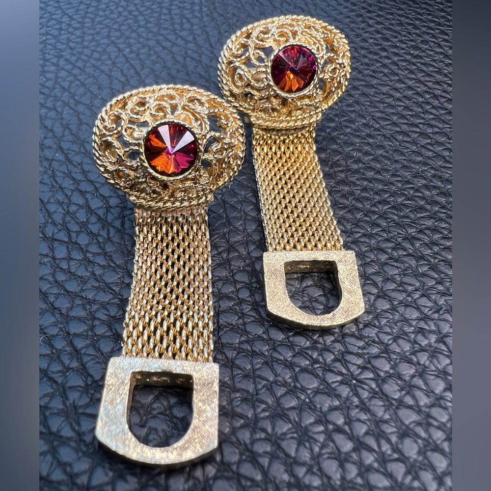 Set of Vintage Swank Rivoli Rainbow Watermelon Mesh Gold Tone Cufflinks SIGNED